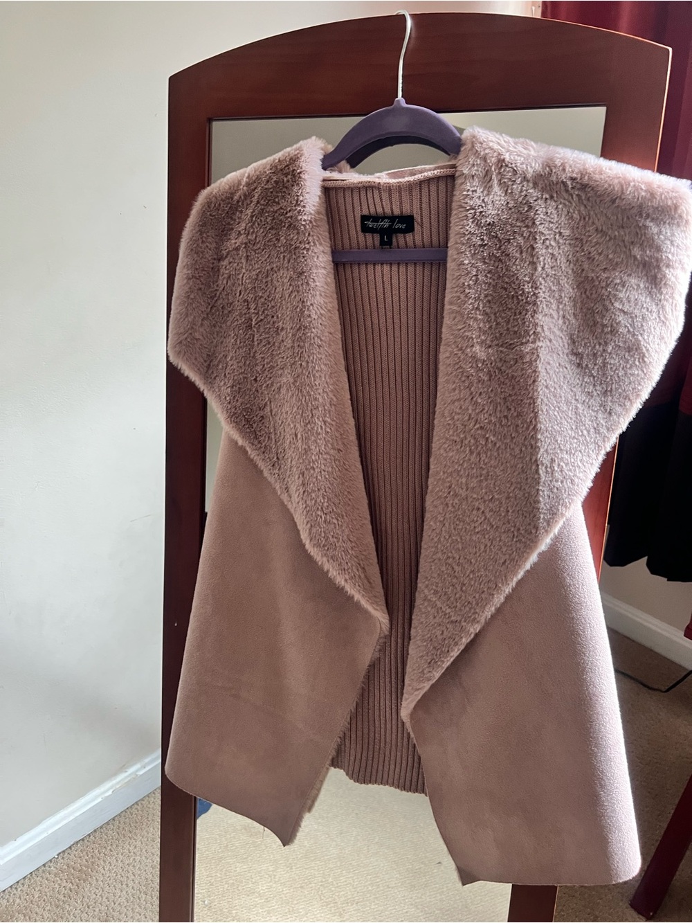 Faux Shearling Sleeveless Vest - Blush